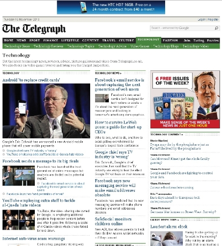 Technology cross-media packages from the Telegraph